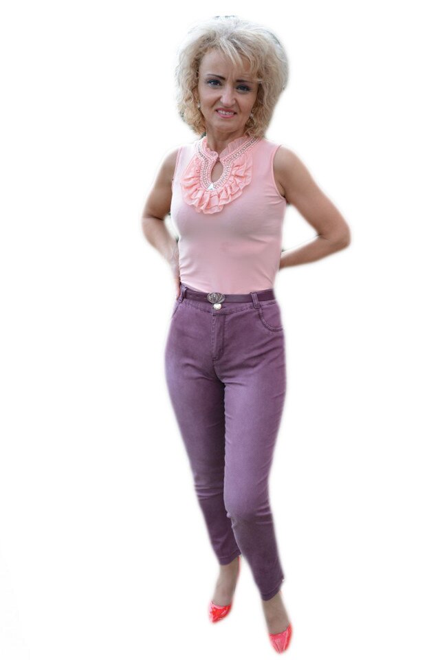 Pantaloni lungi cu talie medie cu curea , D&J Exclusive, Mov
