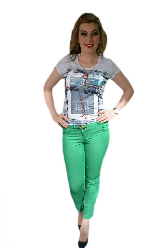 Pantaloni de vara, model lung , D&J Exclusive, Verde