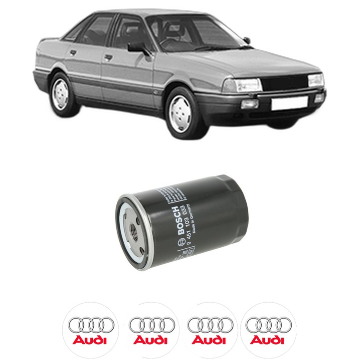 Filtru ulei AUDI 80 B3 Saloon (893, 894, 8A2) 1.8 din 1986-1988 KW 83 CP 113 CMC 1847, auto, Bosch, 4x Stickere auto cu AUDI