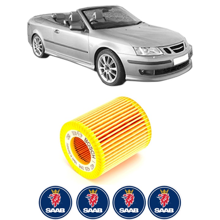 Filtru ulei SAAB 9-3 Convertible (YS3F) 1.9 TiD din 2004-2015 KW 88 CP 120 CMC 1910, auto, Bosch, 4x Stickere auto cu SAAB