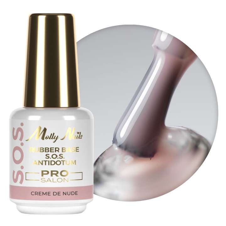 Baza elastica pentru unghii, Molly Nails, Creme de Nude, 15g, pentru unghii slabe, utilizare la manichiura si pedichiura