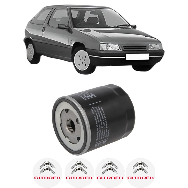 Filtru ulei CITROEN ZX (N2) 1.9 i din 1991-1997 KW 88 CP 120 CMC 1905, auto, Bosch, 4x Stickere auto cu CITROEN