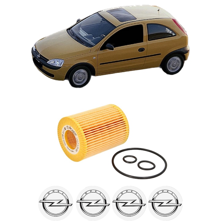 Filtru ulei OPEL CORSA C (X01) 1.7 CDTI (F08, F68) din 2003-2009 KW 74 CP 100 CMC 1686, auto, Bosch, 4x Stickere auto cu OPEL