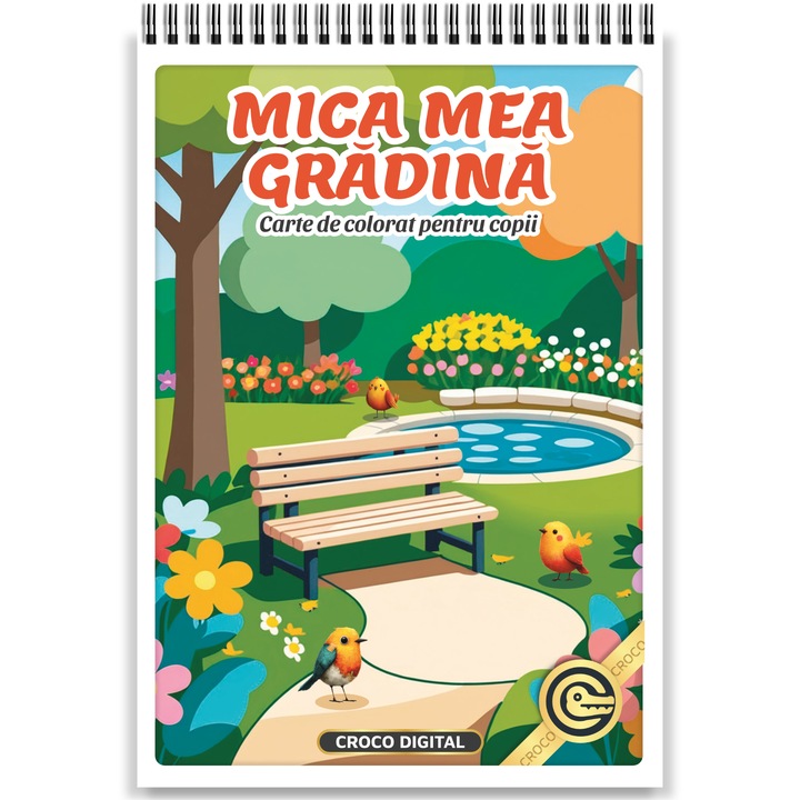 Carte de colorat Mica Mea Gradina, 20 Ilustratii Unice, 46 pagini, A5, Hartie Prietenoasa cu Mediul, Spirala Metalica