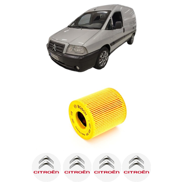 Filtru ulei CITROEN JUMPY II Platform/Chassis 2.0 HDI (X_RHG) din 2009-2016 KW 88 CP 120 CMC 1997, auto, Bosch, 4x Stickere auto cu CITROEN