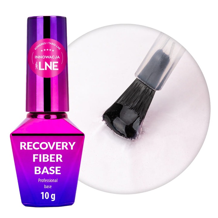 Baza hibrida Molly Nails Recovery Fiber Base Clear Pink 10g, transparent roz, rezistenta si elastica
