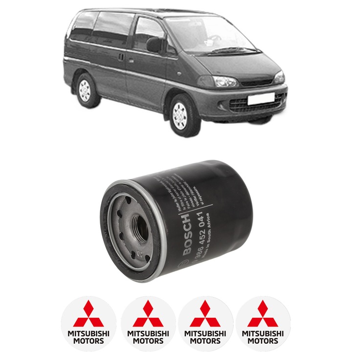 Filtru ulei MITSUBISHI L400 Bus (PD_W, PC_W, PA_V, PB_V, PA_W) 2.0 16V (PA3V/W, PB3V, PA3W) din 1995-2000 KW 85 CP 115 CMC 1997, auto, Bosch, 4x Stickere auto cu MITSUBISHI