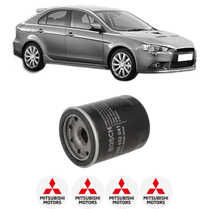 Filtru ulei MITSUBISHI LANCER VIII Sportback (CX_A) 1.8 MIVEC (CX3A, CX6A) din 2009 KW 103 CP 140 CMC 1798, auto, Bosch, 4x Stickere auto cu MITSUBISHI