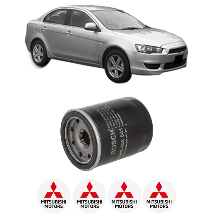 Filtru ulei MITSUBISHI LANCER VIII (CY_A, CZ_A) 1.6 MIVEC din 2010 KW 86 CP 117 CMC 1590, auto, Bosch, 4x Stickere auto cu MITSUBISHI