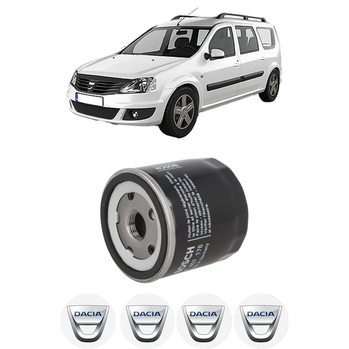Filtru ulei DACIA LOGAN MCV II 1.5 dCi din 2013 KW 55 CP 75 CMC 1461, auto, Bosch, 4x Stickere auto cu DACIA