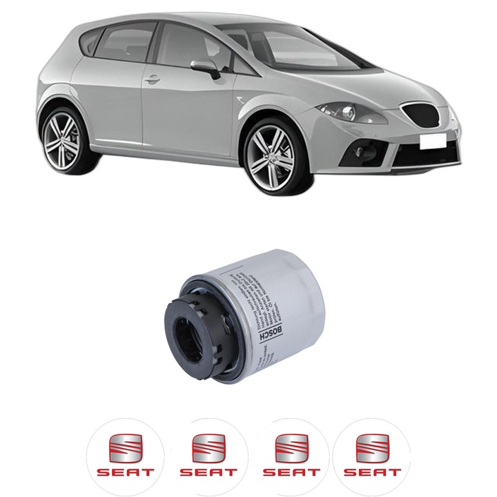 Filtru ulei SEAT LEON (1P1) 1.2 TSI din 2010-2012 KW 77 CP 105 CMC 1197, auto, Bosch, 4x Stickere auto cu SEAT