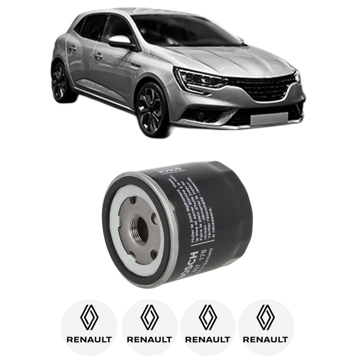 Filtru ulei RENAULT MEGANE IV Hatchback (B9A/M/N_) 1.5 dCi 110 (B9A3) din 2015 KW 81 CP 110 CMC 1461, auto, Bosch, 4x Stickere auto cu RENAULT