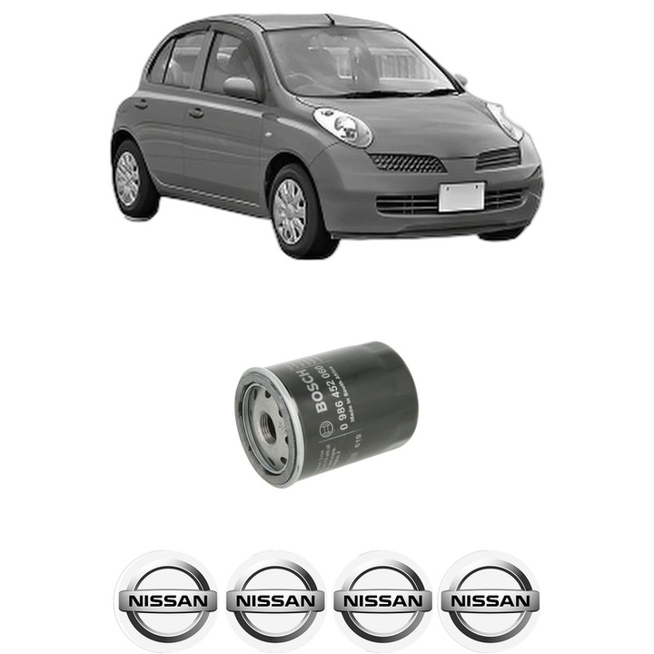 Filtru ulei NISSAN MICRA III (K12) 1.4 16V din 2003-2010 KW 65 CP 88 CMC 1386, auto, Bosch, 4x Stickere auto cu NISSAN
