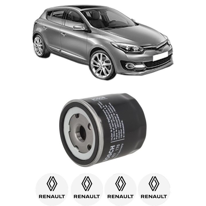Filtru ulei RENAULT MEGANE III Hatchback (BZ0/1_, B3_) 1.5 dCi (BZ09, BZ0D, BZ1W, BZ29, BZ14) din 2009-2015 KW 81 CP 110 CMC 1461, auto, Bosch, 4x Stickere auto cu RENAULT