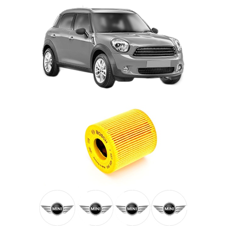 Filtru ulei MINI MINI COUNTRYMAN (R60) Cooper din 2010-2016 KW 88 CP 120 CMC 1598, auto, Bosch, 4x Stickere auto cu MINI