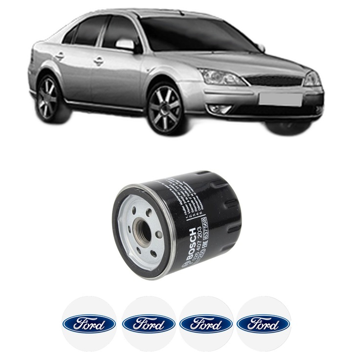 Filtru ulei FORD MONDEO III Saloon (B4Y) 1.8 16V din 2000-2007 KW 81 CP 110 CMC 1798, auto, Bosch, 4x Stickere auto cu FORD