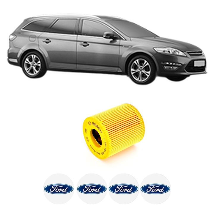 Filtru ulei FORD MONDEO IV Van 2.0 TDCi din 2010-2014 KW 120 CP 163 CMC 1997, auto, Bosch, 4x Stickere auto cu FORD