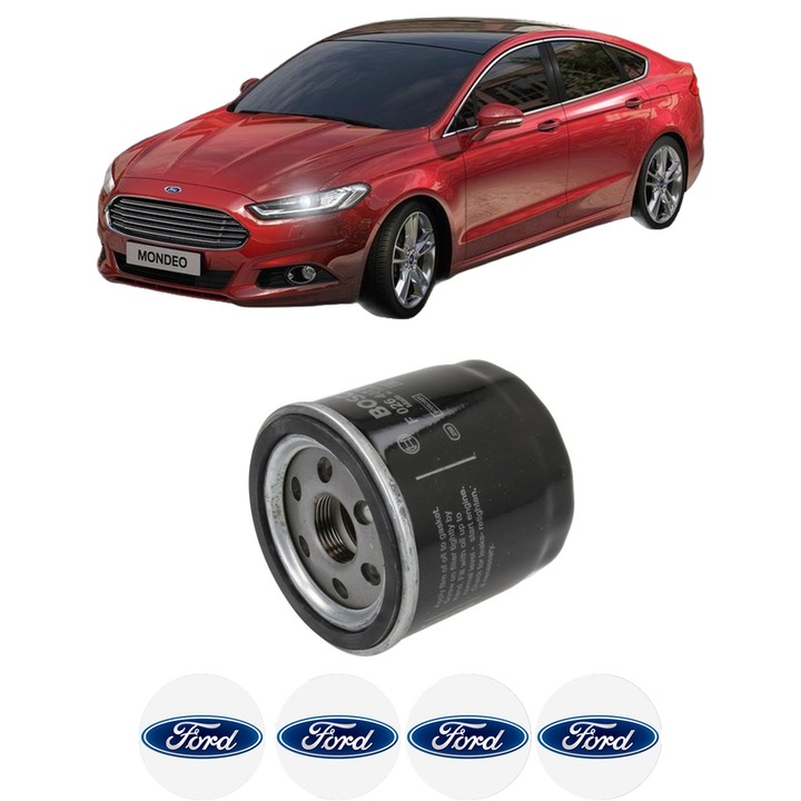 Filtru ulei FORD MONDEO V Hatchback (CE) 2.0 EcoBlue din 2019 KW 140 CP 190 CMC 1995, auto, Bosch, 4x Stickere auto cu FORD
