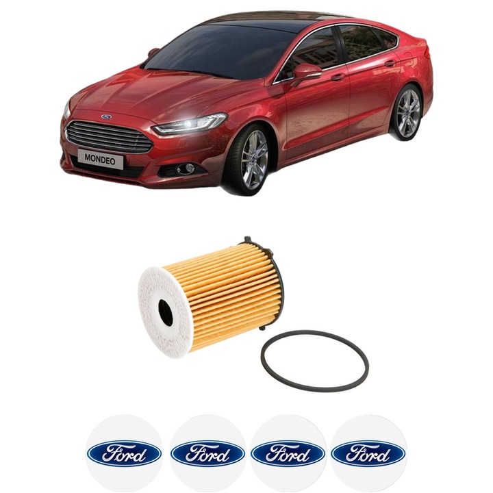 Filtru ulei FORD MONDEO V Hatchback (CE) 1.5 TDCi din 2015 KW 88 CP 120 CMC 1499, auto, Bosch, 4x Stickere auto cu FORD