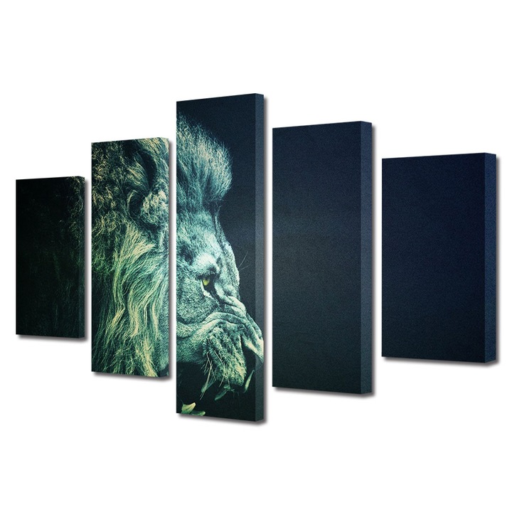 Set Tablouri Muilticanvas 5 Piese Vintage Aspect Retro Profil de leu 110 x 200 cm