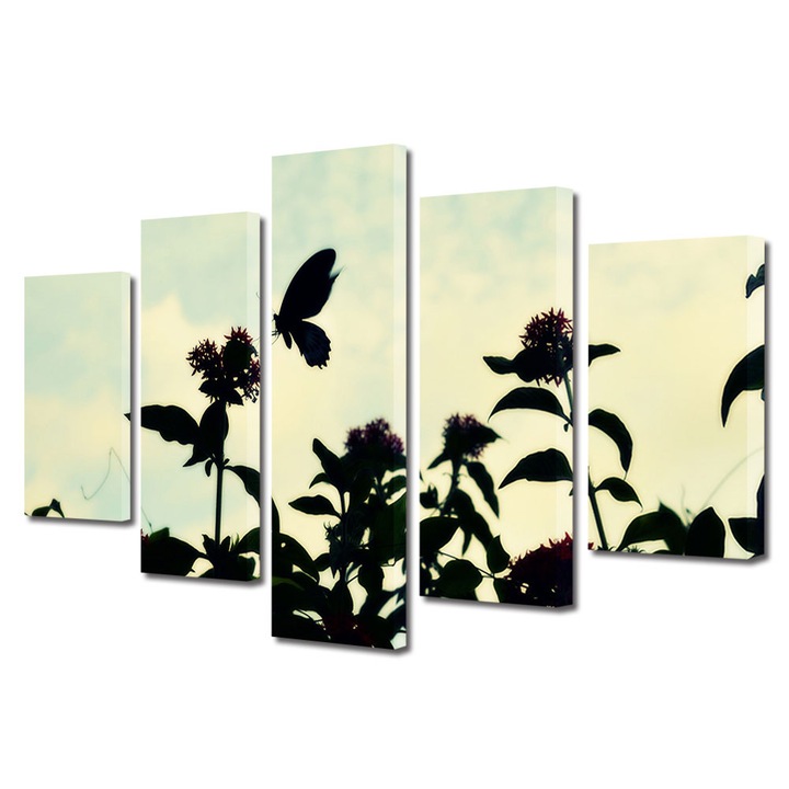 Set Tablouri Muilticanvas 5 Piese Vintage Aspect Retro Fluture in lumina serii 120 x 225 cm