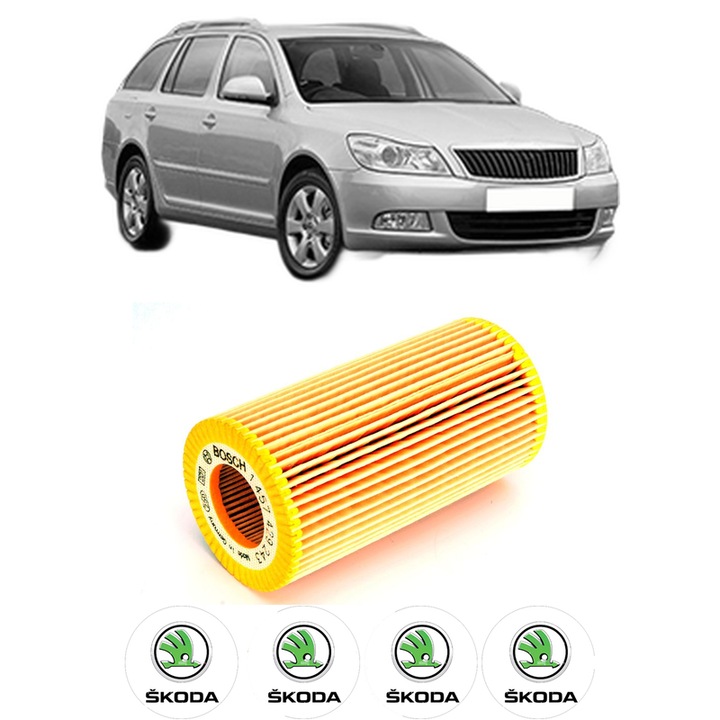 Filtru ulei SKODA OCTAVIA II Combi (1Z5) 2.0 FSI 4x4 din 2004-2009 KW 110 CP 150 CMC 1984, auto, Bosch, 4x Stickere auto cu SKODA