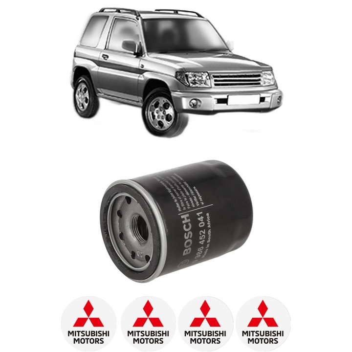 Filtru ulei MITSUBISHI PAJERO PININ I (H6_W, H7_W) 2.0 GDI (H67W, H77W) din 2000-2007 KW 95 CP 129 CMC 1999, auto, Bosch, 4x Stickere auto cu MITSUBISHI