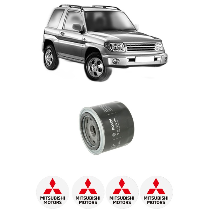 Filtru ulei MITSUBISHI PAJERO PININ I (H6_W, H7_W) 1.8 GDI (H66W, H76W) din 1999-2001 KW 88 CP 120 CMC 1834, auto, Bosch, 4x Stickere auto cu MITSUBISHI