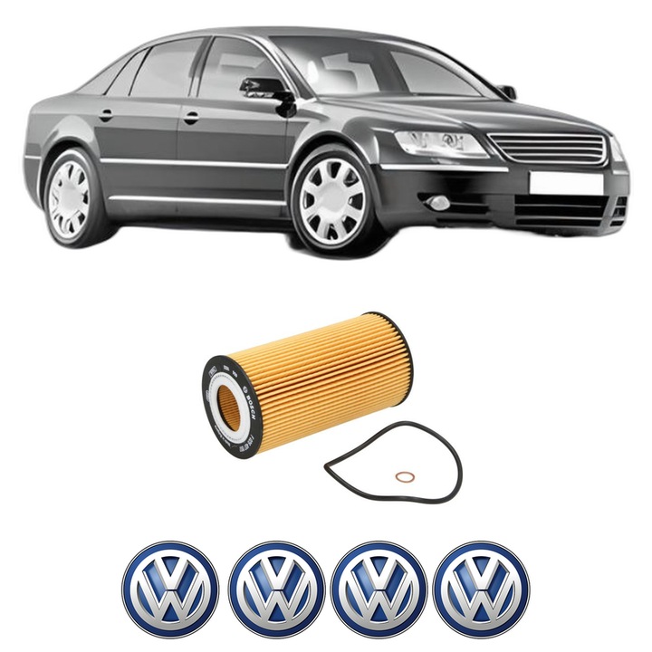 Filtru ulei Volkswagen PHAETON (3D1, 3D2, 3D3, 3D4, 3D6, 3D7, 3D8, 3D9) 4.2 V8 4motion din 2003-2016 KW 246 CP 335 CMC 4172, auto, Bosch, 4x Stickere auto cu Volkswagen
