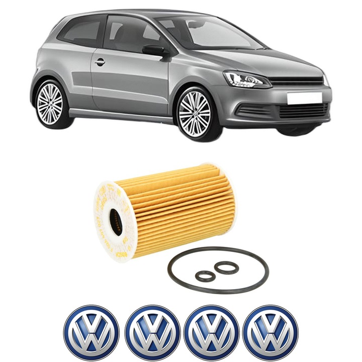 Filtru ulei Volkswagen POLO V (6R1, 6C1) 1.6 TDI din 2009-2014 KW 66 CP 90 CMC 1598, auto, Bosch, 4x Stickere auto cu Volkswagen