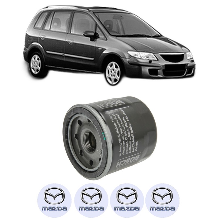 Filtru ulei MAZDA PREMACY (CP) 1.9 (CP10P) din 1999-2005 KW 84 CP 114 CMC 1840, auto, Bosch, 4x Stickere auto cu MAZDA