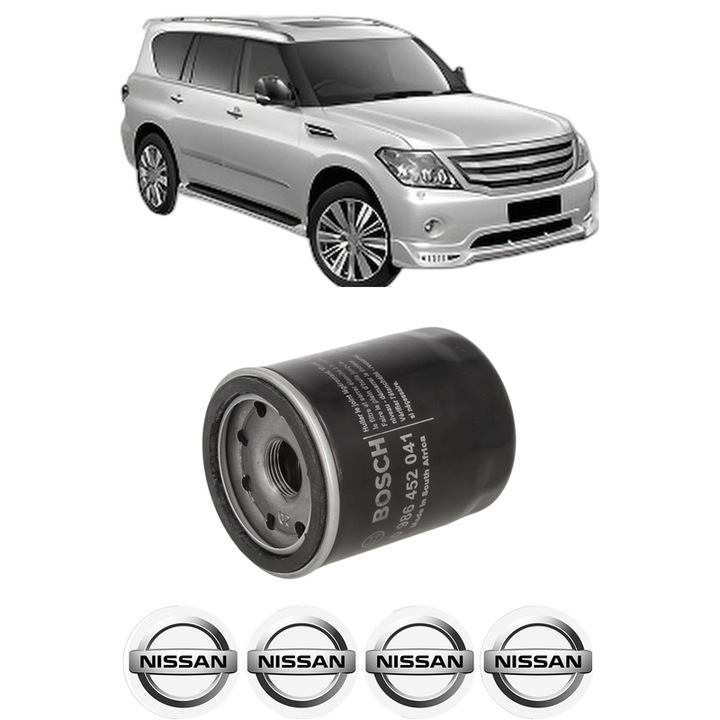Filtru ulei NISSAN PATROL VI (Y62) 5.6 din 2010 KW 298 CP 405 CMC 5552, auto, Bosch, 4x Stickere auto cu NISSAN