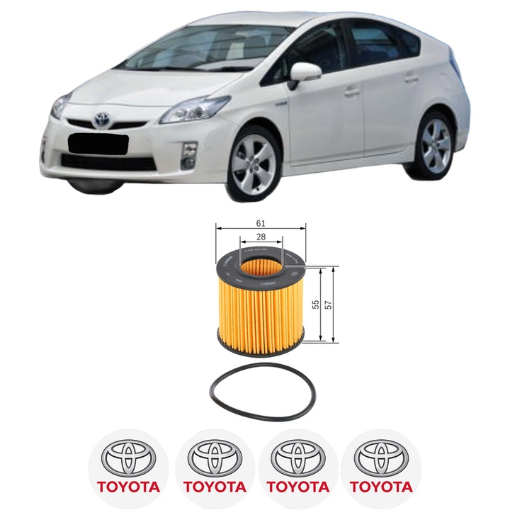 Filtru ulei TOYOTA PRIUS (_W3_) 1.8 Hybrid (ZVW30) din 2008-2016 KW 100 CP 136 CMC 1798, auto, Bosch, 4x Stickere auto cu TOYOTA