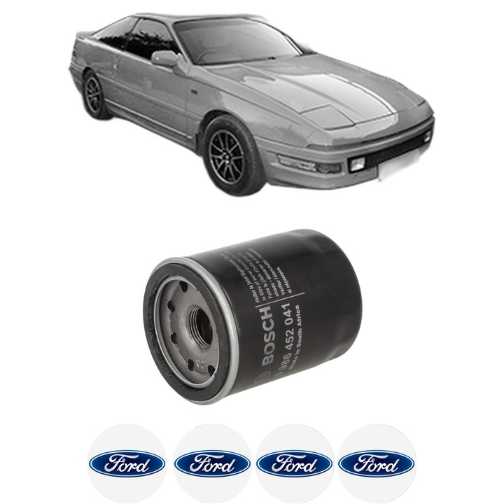 Filtru ulei FORD PROBE II (ECP) 2.5 V6 24V din 1994-1998 KW 120 CP 163 CMC 2497, auto, Bosch, 4x Stickere auto cu FORD