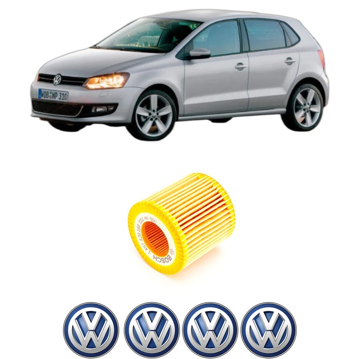 Filtru ulei Volkswagen POLO Van V (6R1, 6C1) 1.2 din 2009-2014 KW 44 CP 60 CMC 1198, auto, Bosch, 4x Stickere auto cu Volkswagen