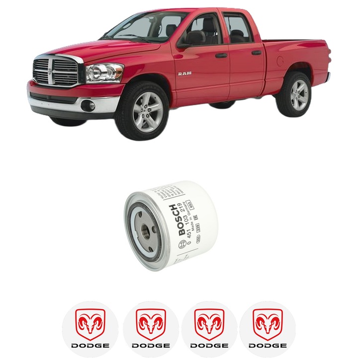 Filtru ulei DODGE RAM 1500 Extended Crew Cab Pickup 4.7 4WD din 2005-2007 KW 175 CP 238 CMC 4701, auto, Bosch, 4x Stickere auto cu DODGE