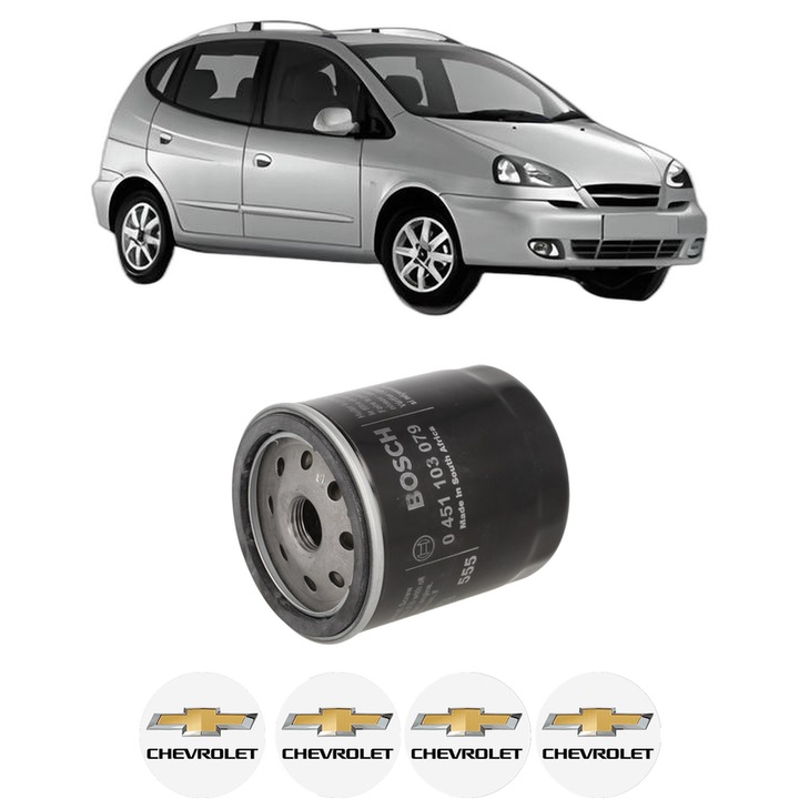 Filtru ulei CHEVROLET REZZO MPV (U100) 2.0 din 2005-2009 KW 90 CP 122 CMC 1998, auto, Bosch, 4x Stickere auto cu CHEVROLET