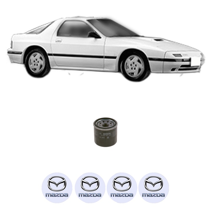 Filtru ulei MAZDA RX-7 II (FC) 1.3 Turbo (FC3S, FC1031) din 1989-1991 KW 147 CP 200 CMC 1308, auto, Bosch, 4x Stickere auto cu MAZDA