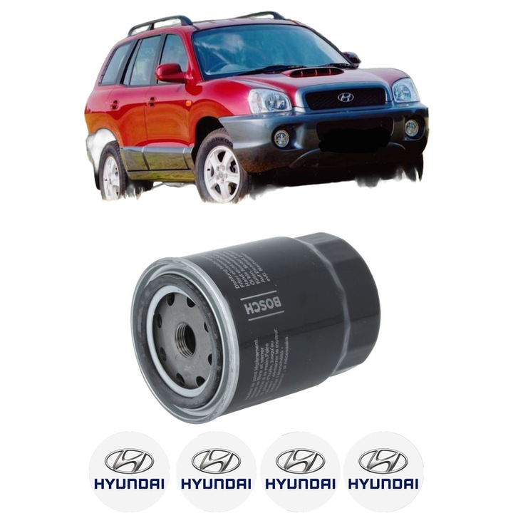 Filtru ulei HYUNDAI SANTA FÉ I (SM) 2.0 CRDi 4x4 din 2001-2006 KW 83 CP 113 CMC 1991, auto, Bosch, 4x Stickere auto cu HYUNDAI