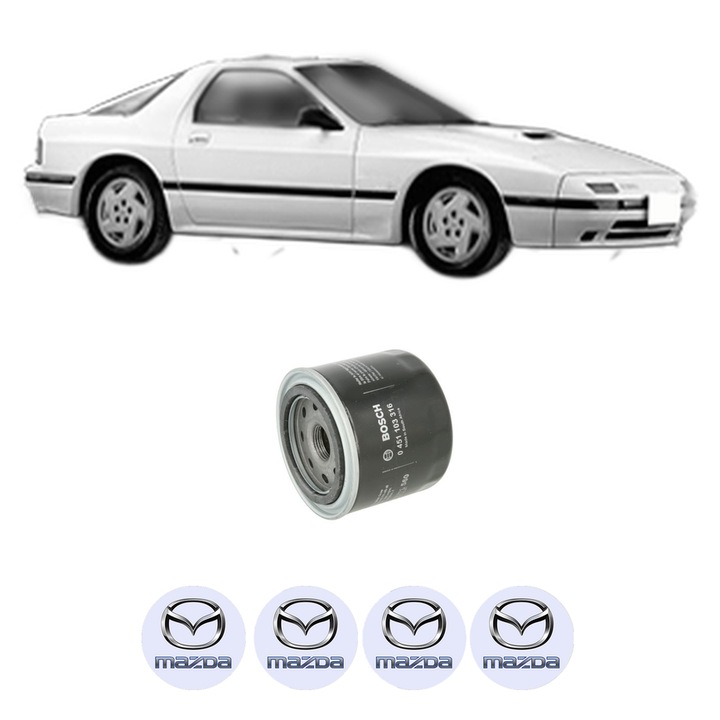 Filtru ulei MAZDA RX-7 II (FC) 1.3 (FC3S, FC1031) din 1985-1989 KW 110 CP 150 CMC 1308, auto, Bosch, 4x Stickere auto cu MAZDA