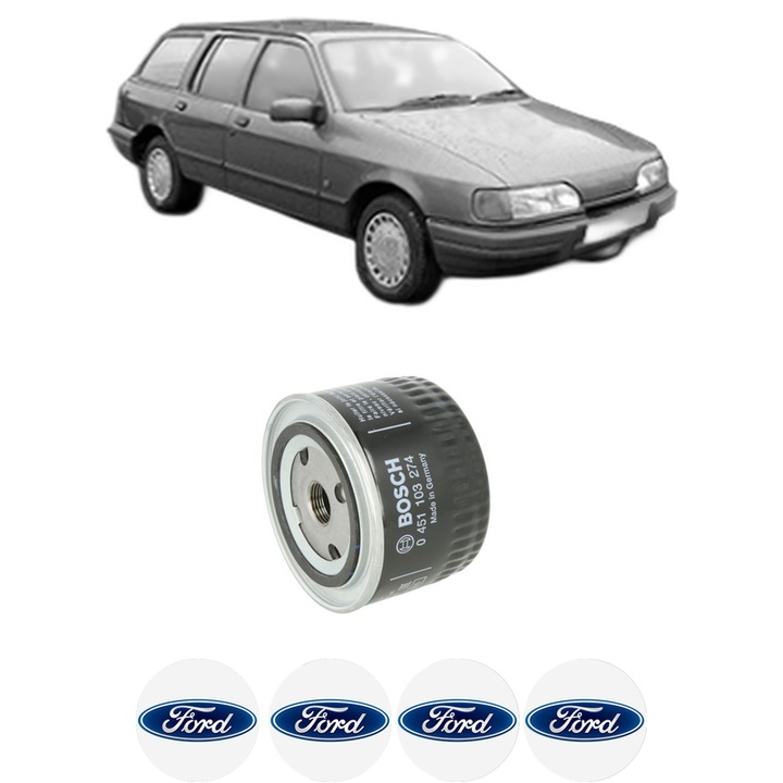 Filtru ulei FORD SIERRA II Turnier (BNG) 2.8 i 4x4 din 1987-1993 KW 107 CP 146 CMC 2792, auto, Bosch, 4x Stickere auto cu FORD