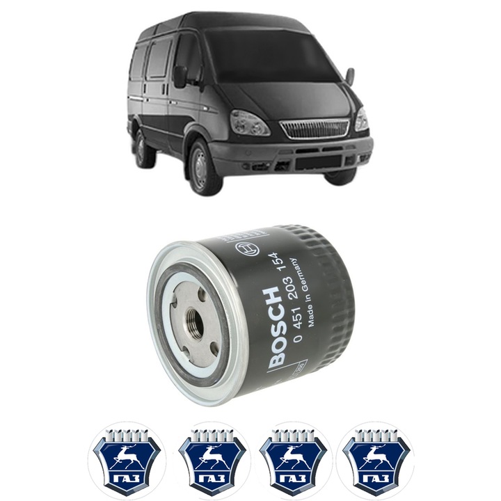 Filtru ulei GAZ SOBOL (2752) Van 2.5 i din 1997-2013 KW 112 CP 152 CMC 2464, auto, Bosch, 4x Stickere auto cu GAZ