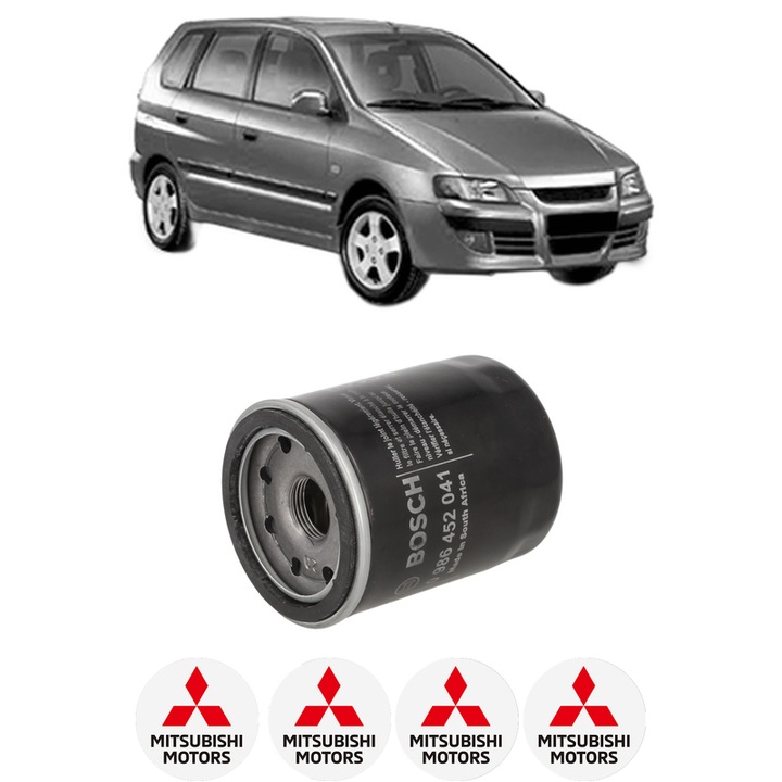 Filtru ulei MITSUBISHI SPACE STAR MPV (DG_A) 1.3 16V (DG1A) din 2000-2004 KW 60 CP 82 CMC 1299, auto, Bosch, 4x Stickere auto cu MITSUBISHI