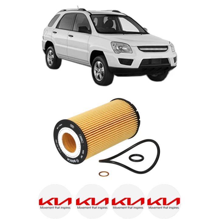 Filtru ulei KIA SPORTAGE II (JE_, KM_) 2.0 CRDi 4WD din 2004-2006 KW 83 CP 113 CMC 1991, auto, Bosch, 4x Stickere auto cu KIA