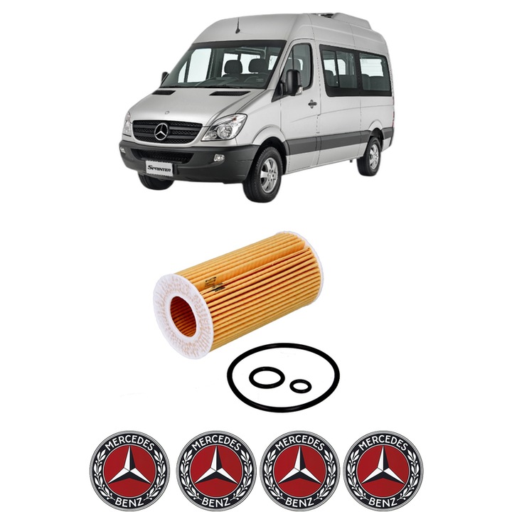 Filtru ulei MERCEDES-BENZ SPRINTER 3, 5-t Bus (B906) 309 CDI (906.731, 906.733, 906.735) din 2012-2019 KW 65 CP 88 CMC 2148, auto, Bosch, 4x Stickere auto cu MERCEDES-BENZ