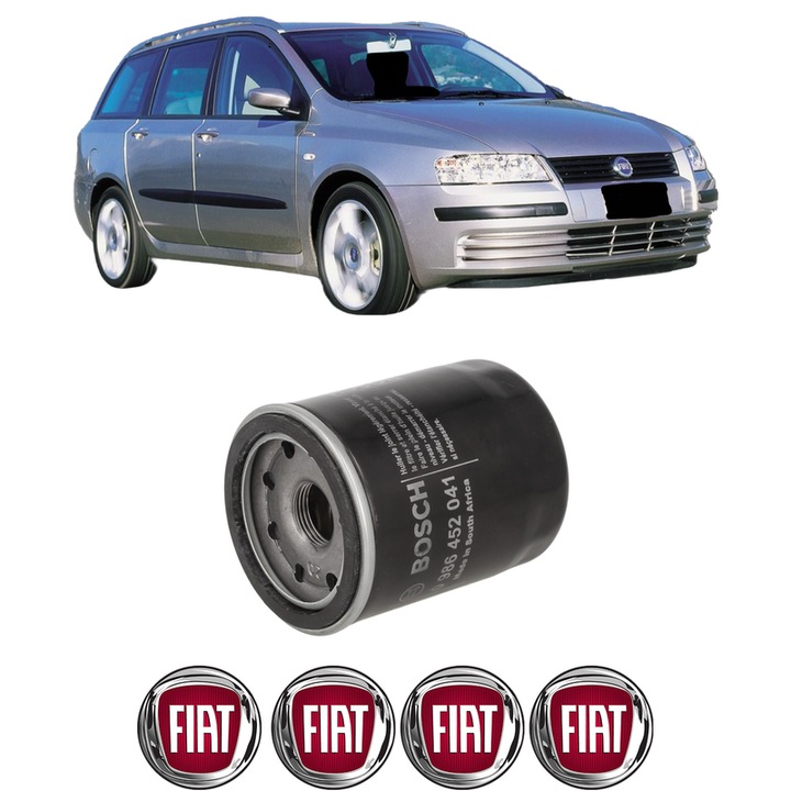 Filtru ulei FIAT STILO (192_) 1.4 16V din 2005-2006 KW 66 CP 90 CMC 1368, auto, Bosch, 4x Stickere auto cu FIAT