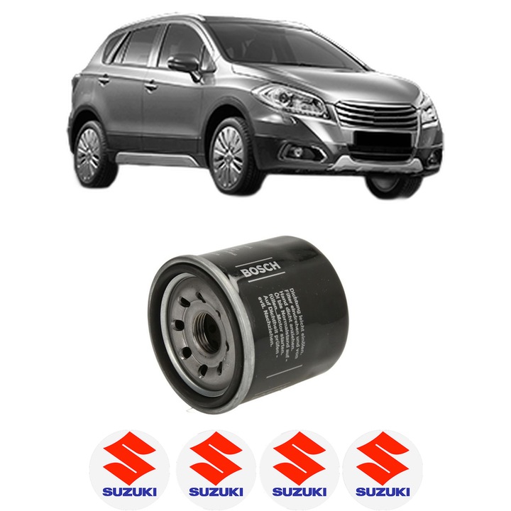 Filtru ulei SUZUKI SX4 S-CROSS (JY) 1.0 (AKK 310) din 2016-2022 KW 82 CP 111 CMC 998, auto, Bosch, 4x Stickere auto cu SUZUKI