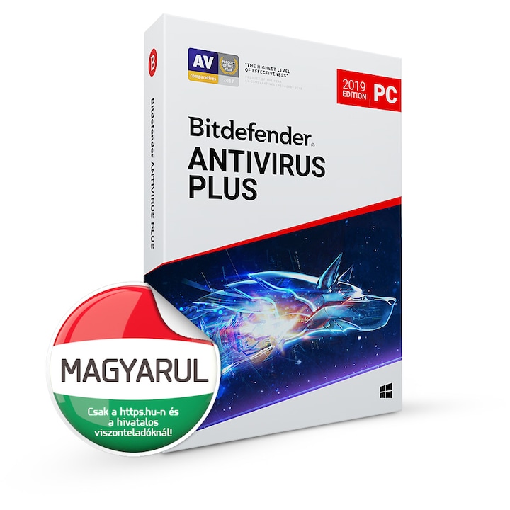 Bitdefender Antivirus Plus 2019 magyar, 5 eszköz 3 évre, új előfizetés