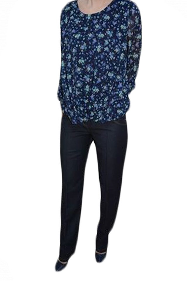 Pantaloni lungi din material usor elastic , D&J Exclusive, Albastru marin