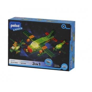 Set constructiv avion cu lumini LED 46 piese Prico Lights Set constructiv avion cu lumini LED 46 piese Prico Lights